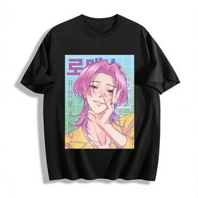 Romance Pink-haired Anime Character Print Top Trendy Loose Casual Unisex Short-sleeve T-shirt Pure Cotton T-shirt