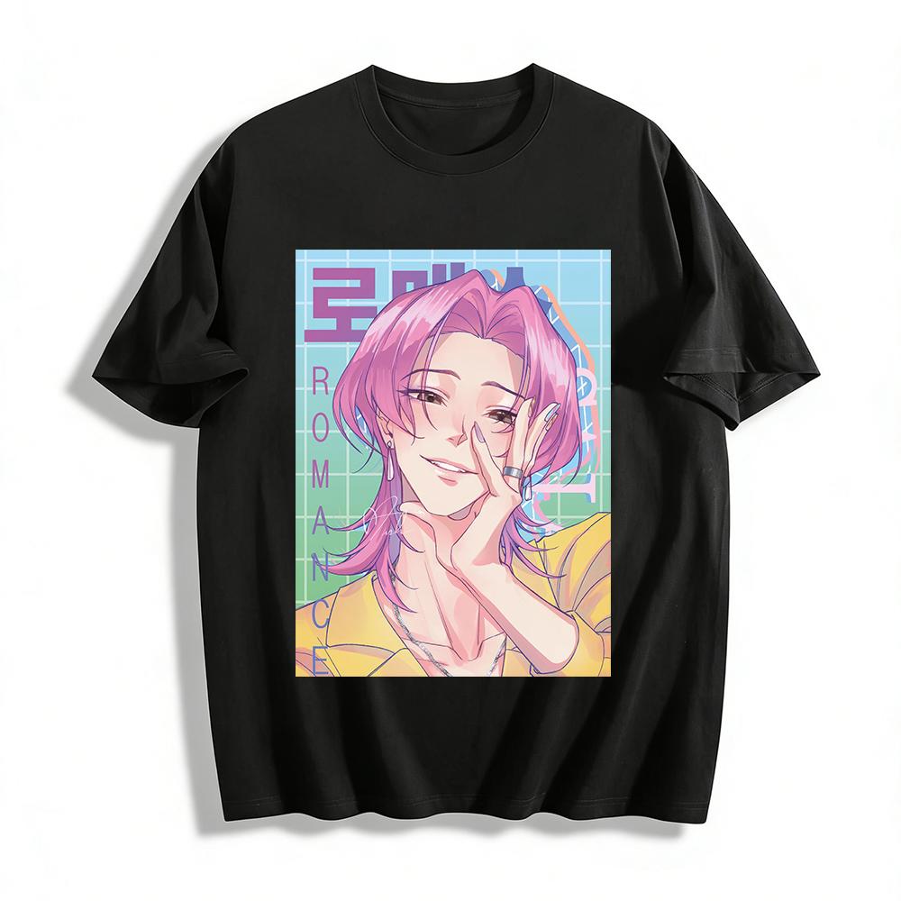 

Romance Pink-haired Anime Character Print Top Trendy Loose Casual Unisex Short-sleeve T-shirt Pure cotton T-shirt XXS