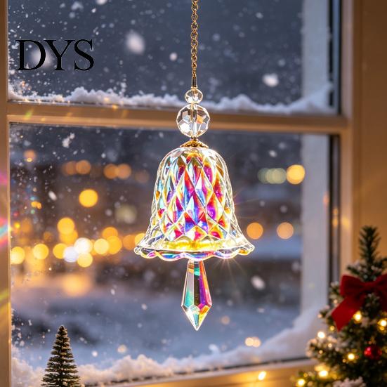 Indoor Home Hanging Decor Faux Crystal Bell Suncatcher, Glass Prism Wind Chime Ornament, Clear Garden Ornament for Trees Christmas Tree Rainbow Maker