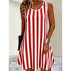 Sommer Damen Rundhals Ärmelloses Kleid Kreatives Streifenmuster 3D Übergröße Urlaubs Kleid Modisch Bequem Weich Atmungsaktiv Minikleid