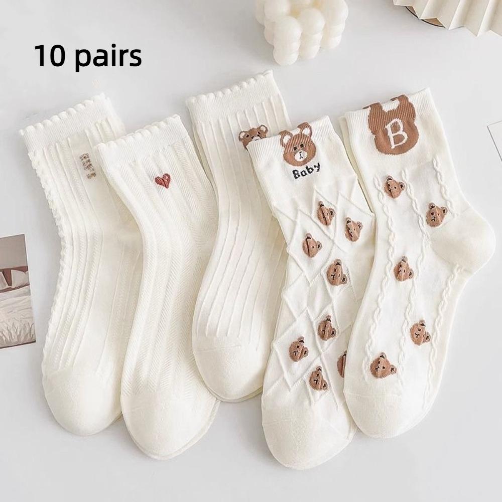 10 Pairs Cartoon Pattern Short Socks Cute Bear Ankle Socks Cute Middle Tube Socks  Spring