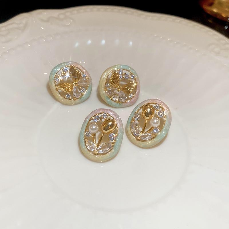 Luxury Gold-Plated Silver Butterfly Tulip Zircon Drop Earrings