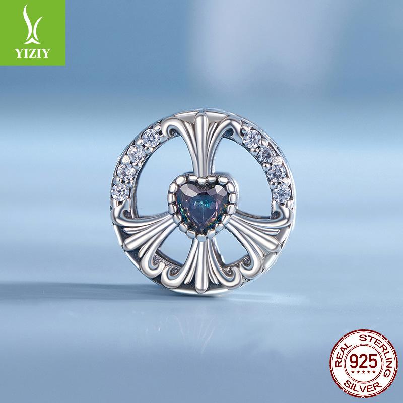 Peace And Love Anti-War Series Heart-Shaped Safety Chain Diy Bracelet Beaded Accessories 925 Silver Beads