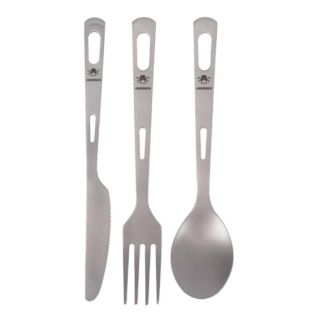Camping Knife Fork Spoon Set Ti Tableware Reusable Outdoor Flatware for Backpacking Camping