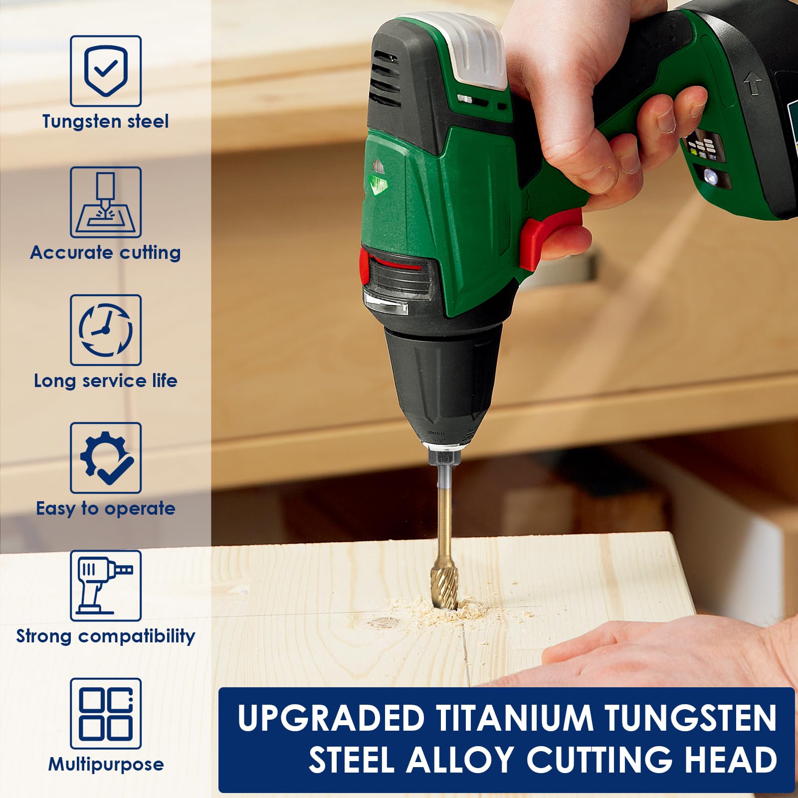 

3-A6 1/4 Inch Hex Shank Carbide Double Cut Rotary Burr Grinder Bit for Woodworking Carving Polishing Type A