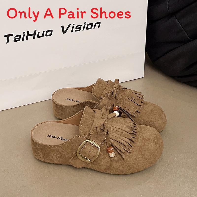 Frühlings Damen Weiche Sohle Offene Zehen Sandalen Mit Plüsch Wildleder Und Quaste Für Lässige Outdoor-Kleidung