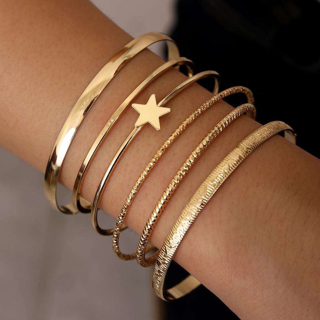 Hot-selling multi-layer line winding geometric opening bracelet set punk wave beaded bracelet
