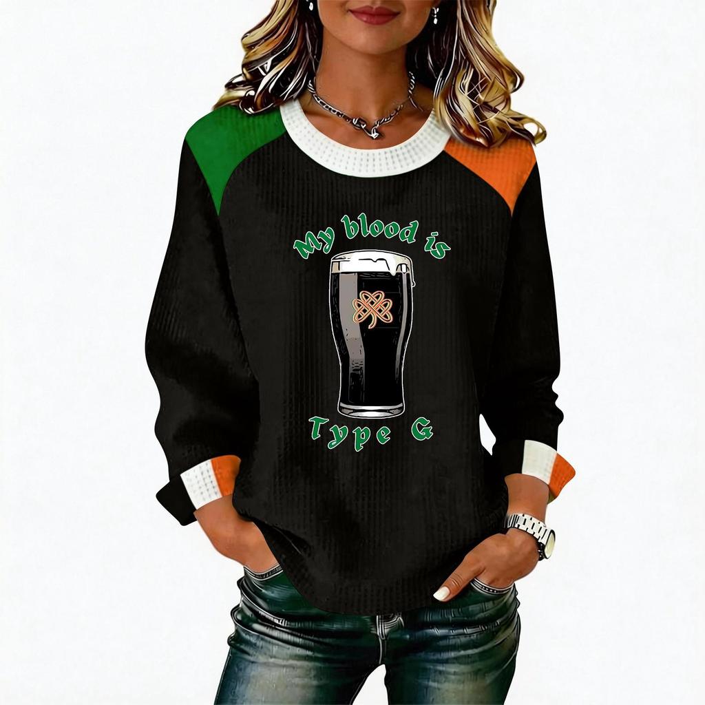 Women's Casual Fashion Print Long Sleeve Round Neck Pullover Top Blouse