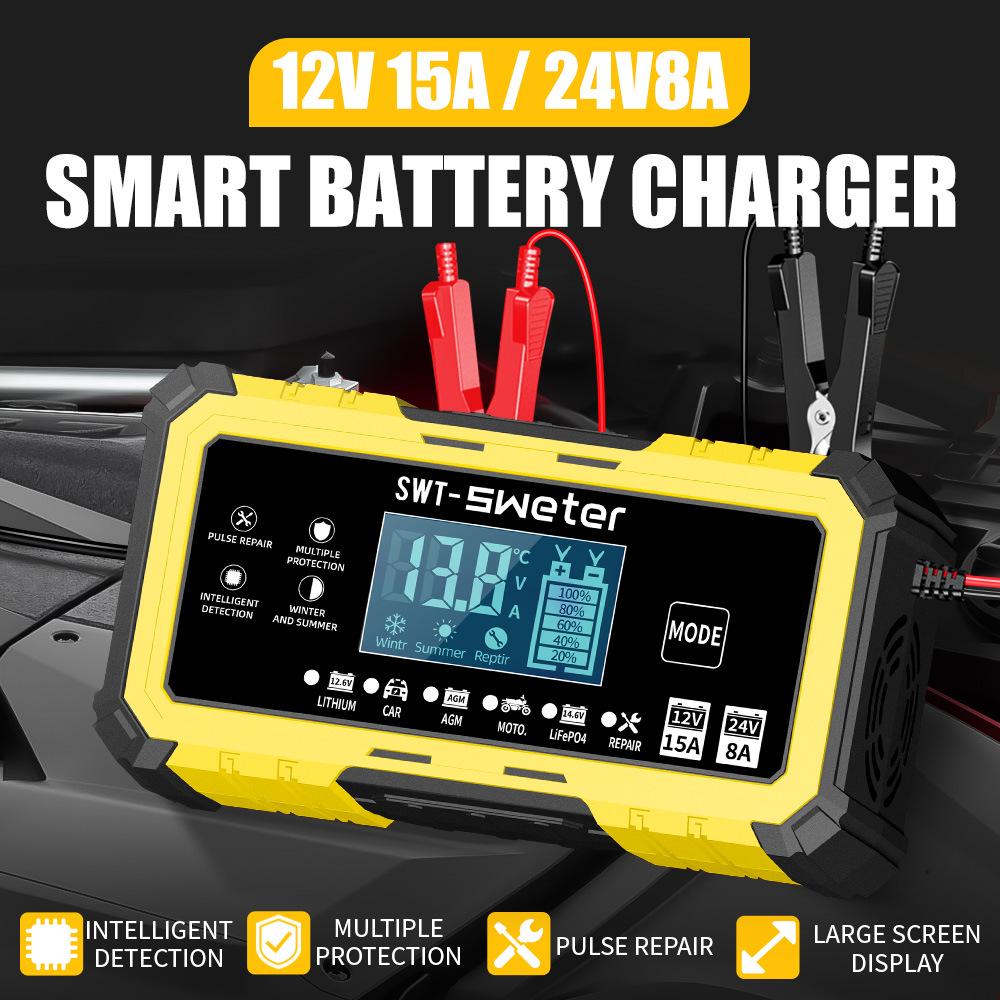 12/24V 15A High Current Smart Charger for Lead-Acid & Lithium-Iron Batteries
