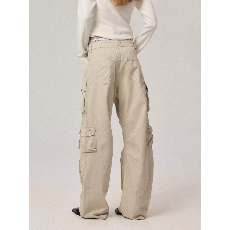 JYL Men s Cargo Pants American Multi-Pocket High-Street Loose Denim 2XL яркие темно-бордовый