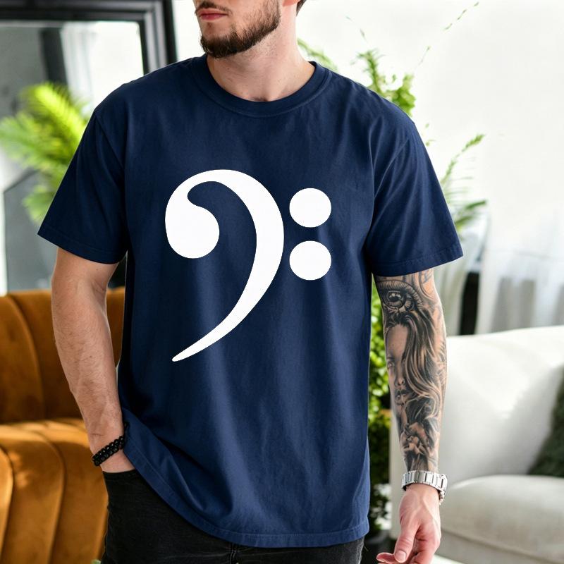 Music Bass Clef Print Modal Tshirt European Size Casual Loose Round Neck Short Sleeve Top For Unisex