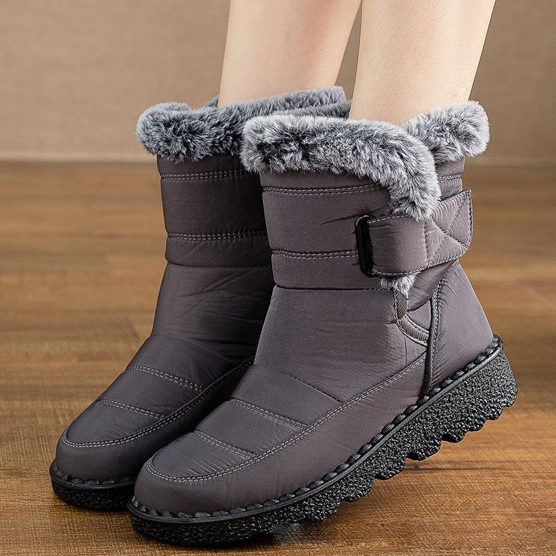 Women's Winter Faux Fur Lined Snow Boots Outdoor Non Slip Ankle Boots Waterproof Fleece Lined Short Booties Casual Warm High-Top Shoes for Female