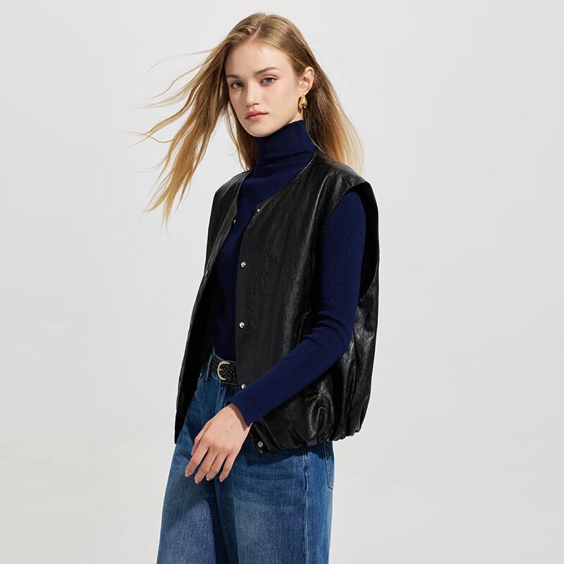 Tatu Women's Faux Leather Round Neck Vest