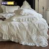 3pcs White Pink Ruffles Duvet Cover Set (1*Duvet Cover + 2*Pillowcase, Without Core),pink/white Bedding Set