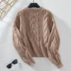 Vintage O Neck Loose Long Sleeve Sweater Cardigan Top Solid Color Knitwear Autumn Winter