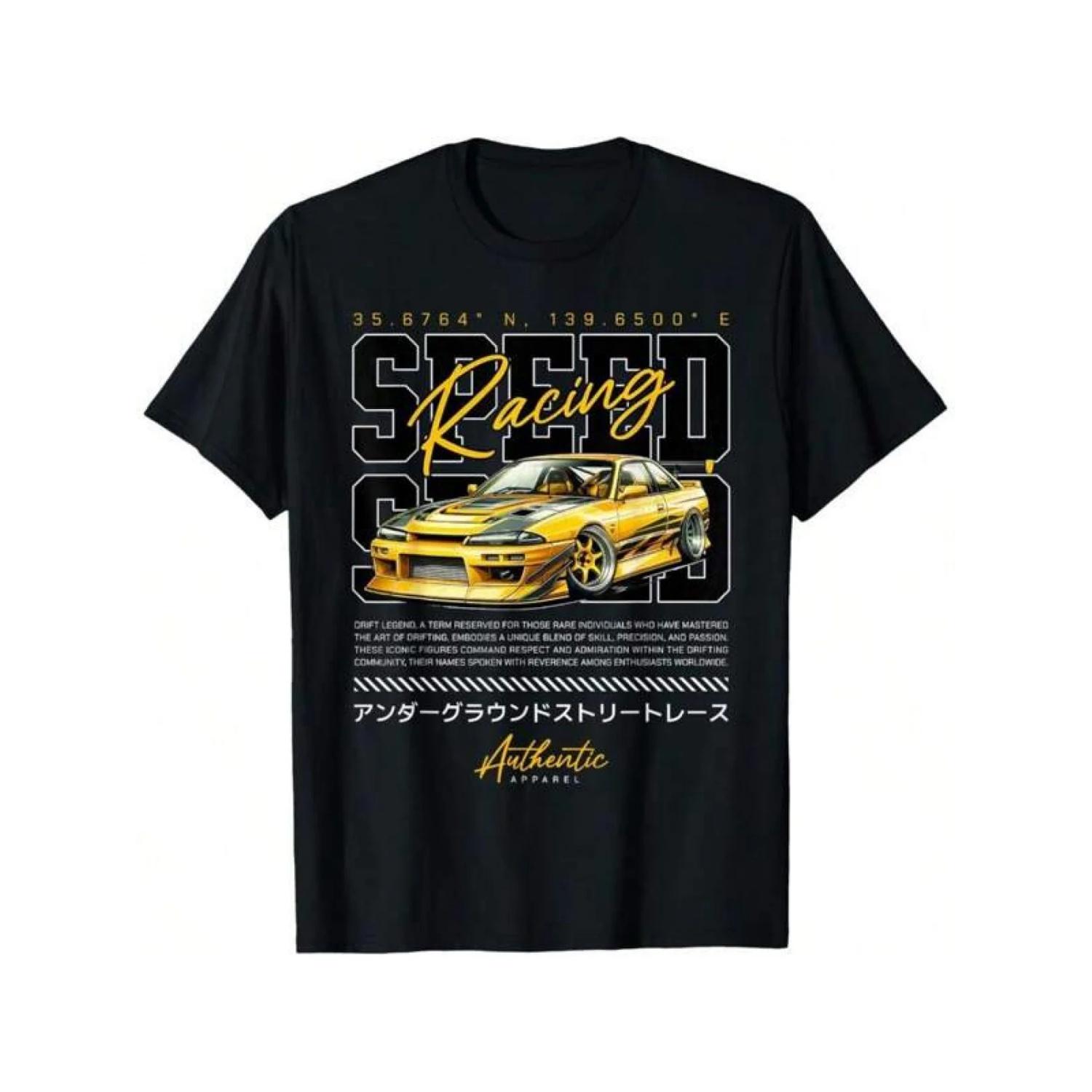 Speed Retro Japan JDM Tokyo Drift Racing T-shirt Printed Pattern T-shirt Suitable for Hiking, Gym S чёрный