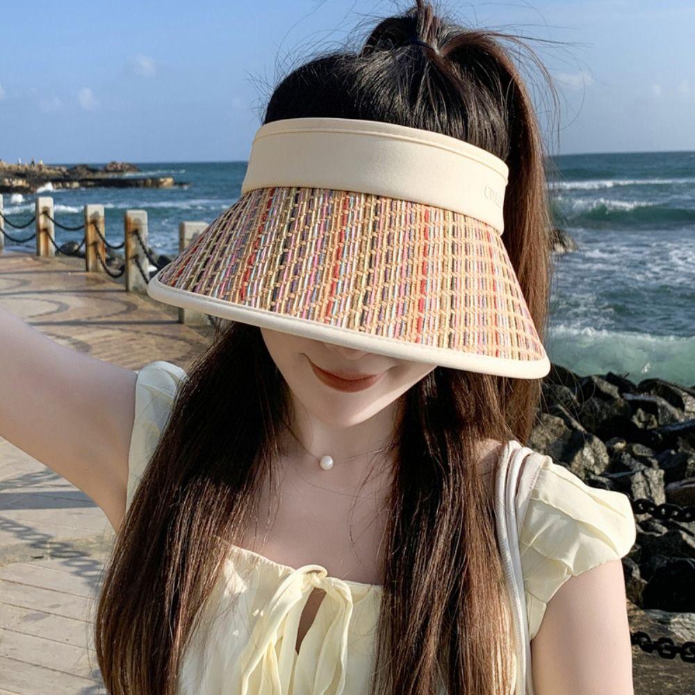 

Anti-UV Bucket Hat Rainbow Weaving Visor Cap Simple Women Sunshade Hat