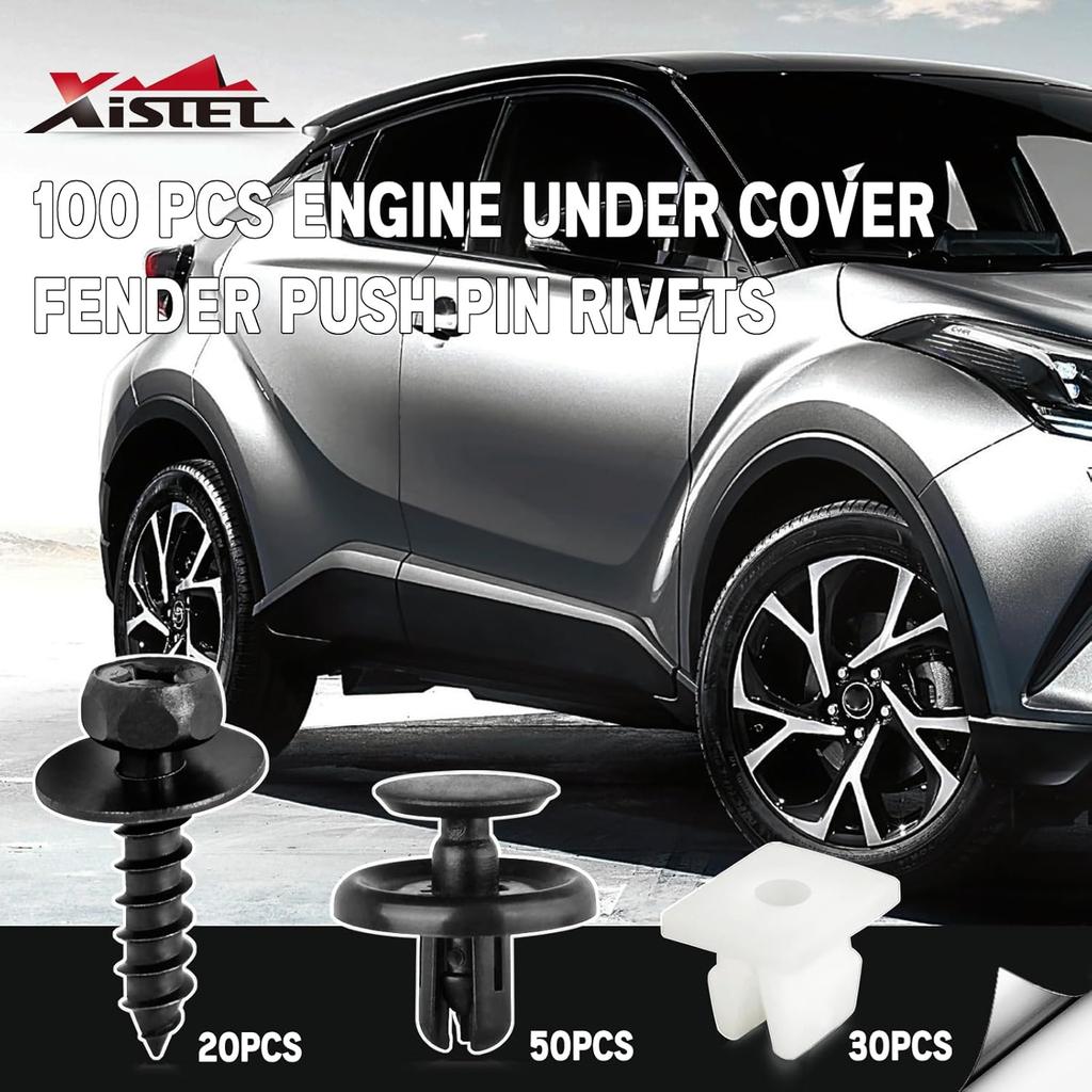 Xislet 101 PCS Engine Under Cover Fender Push Pin Rivets 90467-07201 Compatible With Toyota & Lexus Camry Corolla Plastic Fastener Retainer Clips