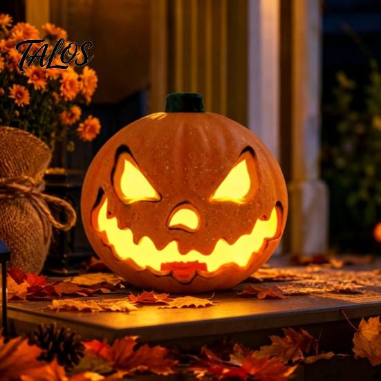 Reusable Halloween Decor Evil Pumpkin Lantern, Large LED Light Up Jack O Lantern Indoor for Party Scene, Spooky Outdoor Decoration, Trick or
