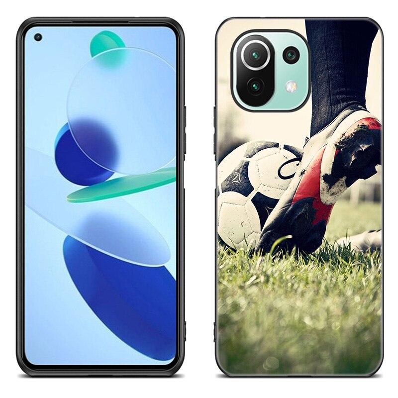 Fire Football Soccer Ball Case For Xiaomi Mi 11 Lite NE 11i 10T 11T Pro A2 A3 Lite POCO F3 M3 M4 C31 X3 Pro NFC GT Black Cover