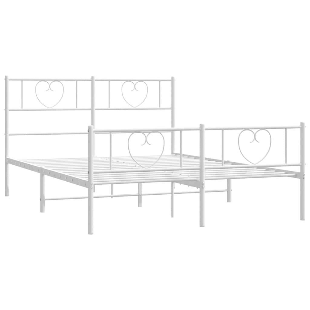 Metal Bed Frame with Headboard and Footboard White 150x200 cm