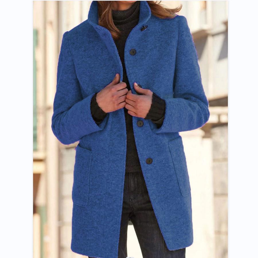 2023 Women's Wool Coat: Autumn/Winter European & American Retro Stand-up Collar with Lining.