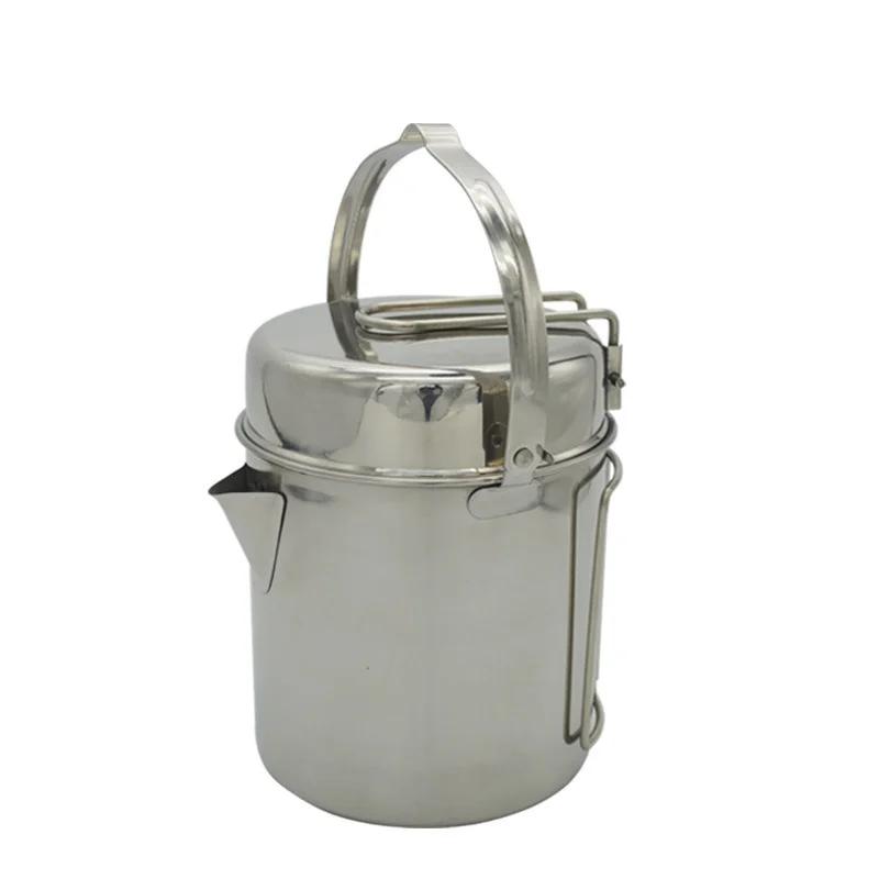 1L Camping Pot Set Stainless Steel Cooking Kettle Portable Camping Pot Set Outdoor Camping Cookware Backpacking Pot Picnic