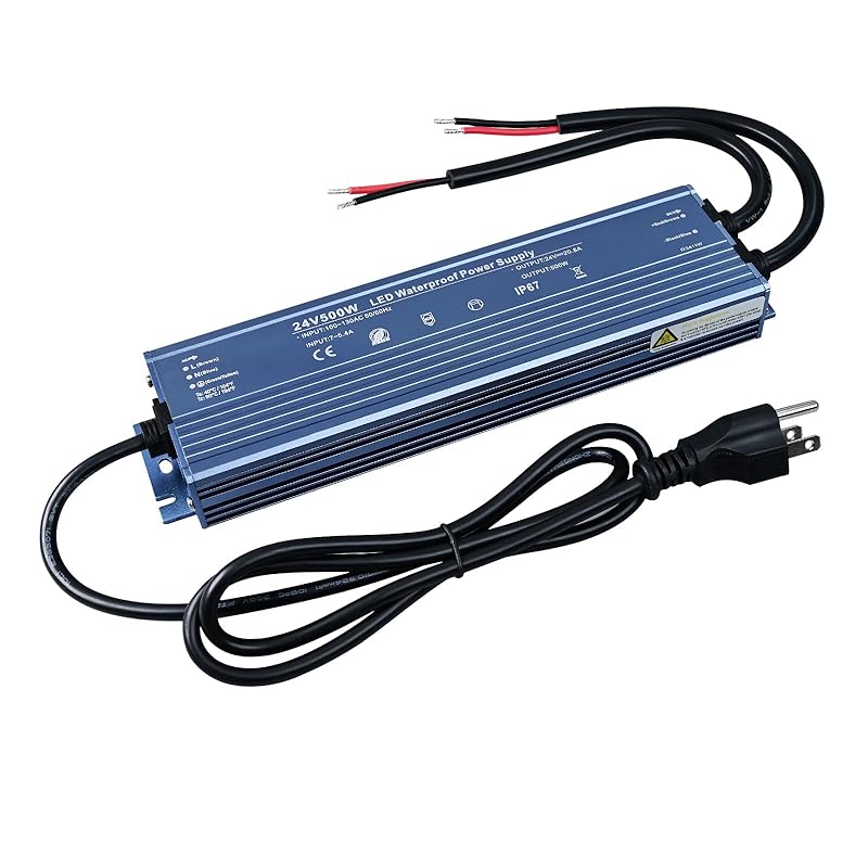 LED Driver 12V 300W Outdoor IP67 Waterproof Power Supply, Transformer Adapter AC100V-130V to DC12V 25A Output, with 3 Prong Plug for Indoor Outdoor