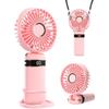Draagbare ventilator met voet, 5 instelbare snelheden, oplaadbaar via USB, werkt op batterijen, voor vrouwen en meisjes (roze)