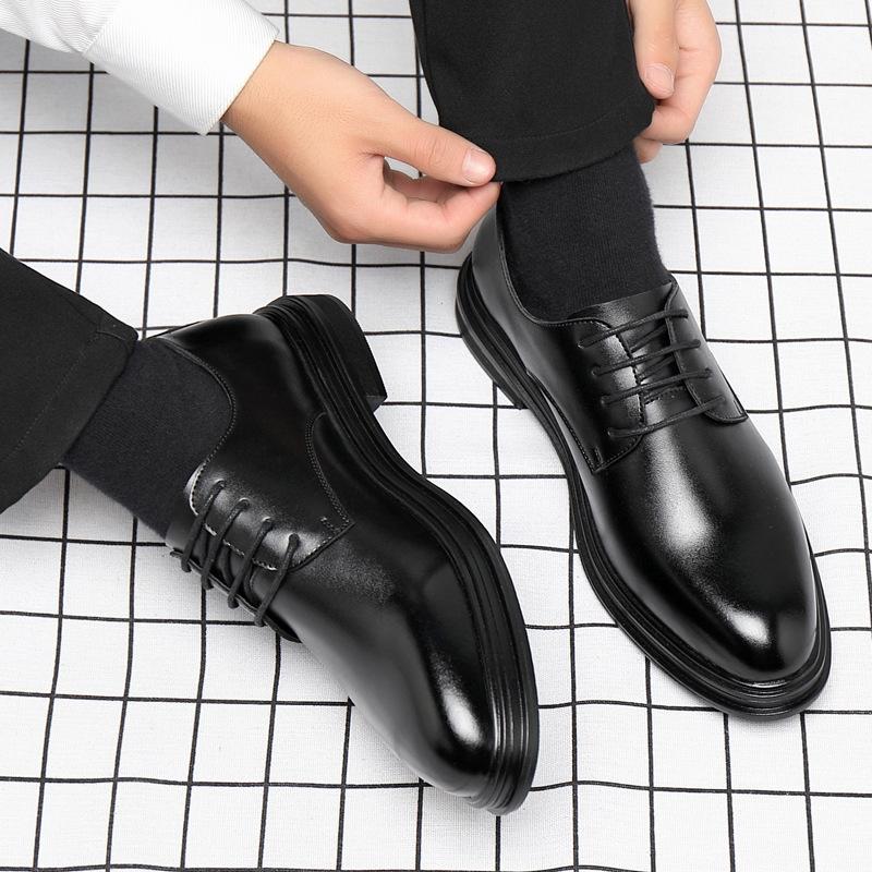 Leather Shoes Men's Formal Business Leather Soft Sole British Thick Sole Inner Height Increase Casual Foreign Trade Suit Shoes