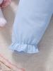 Light Blue Peter Pan Collar Baby Romper with Pink Bow Embroidery, Long Sleeve Ruffle Jumpsuit