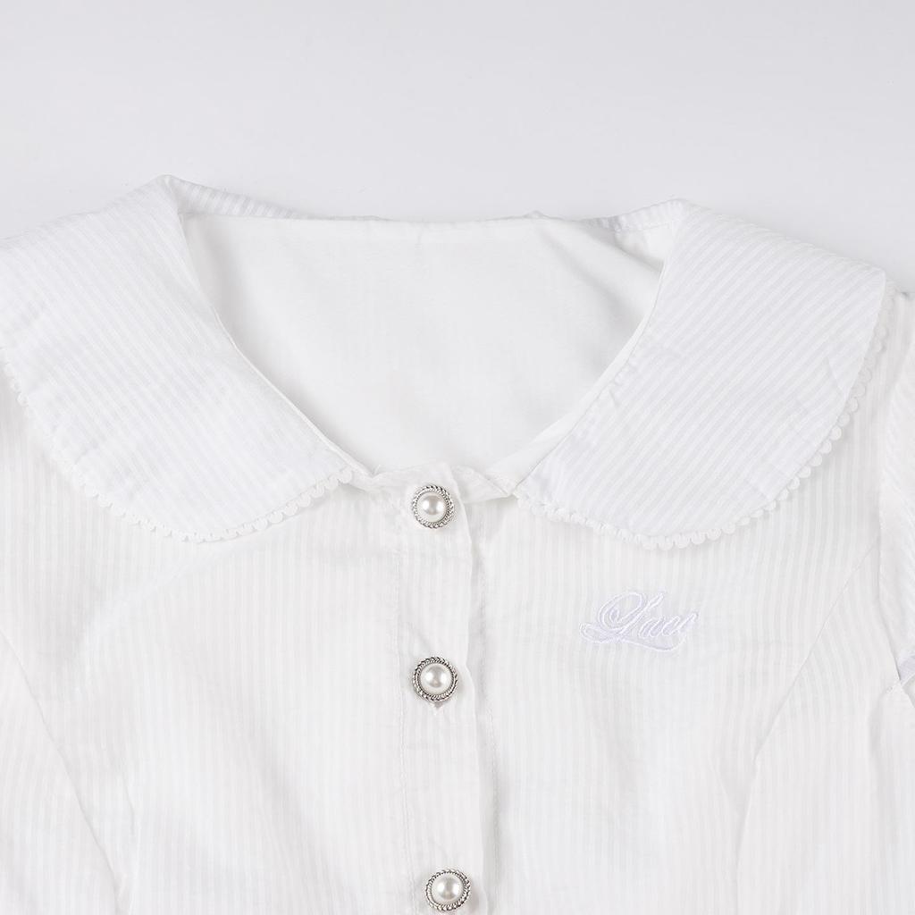 Doll Face Academy Short Sleeve Sheer Top with Pearl Buttons and Slim Fit