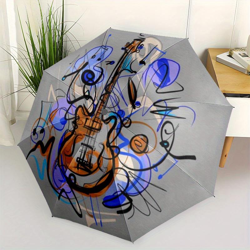 Abstract Guitar Art Print - Music Notes & WavesDesignUmbrella, Portable 3-Fold Compact Umbrella for Men & Women Gift
