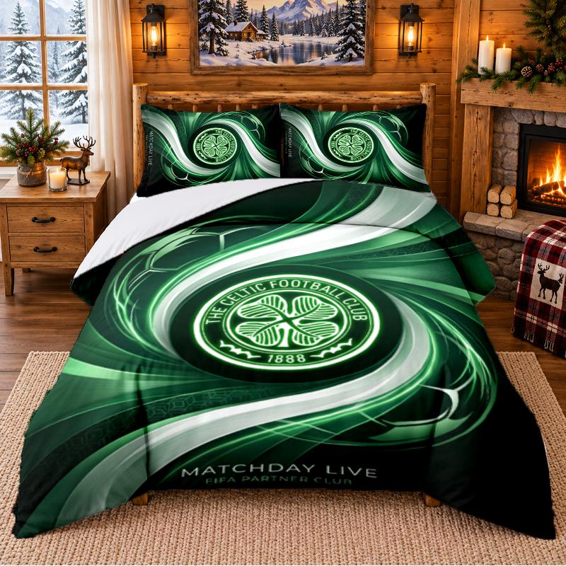 Printed 3Pcs Bedding Set Celtic FC Pattern Bed Sheet Pillowcase For Bedroom Decor