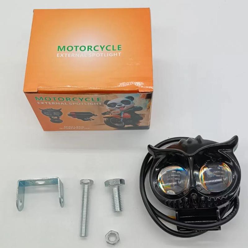 

Фары в форме совы для мотоцикла, двухцветные, белые, желтые, с линзами для проектора дальнего и ближнего света, светодиодные противотуманные фары, 4 режима ходовых огней