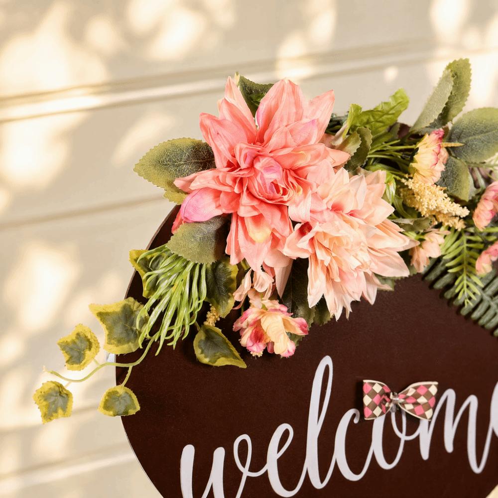 11.81x15.75in Floral Wooden Welcome Plaque Entryway Hanging Flower Decor  Classroom Welcome Plaque