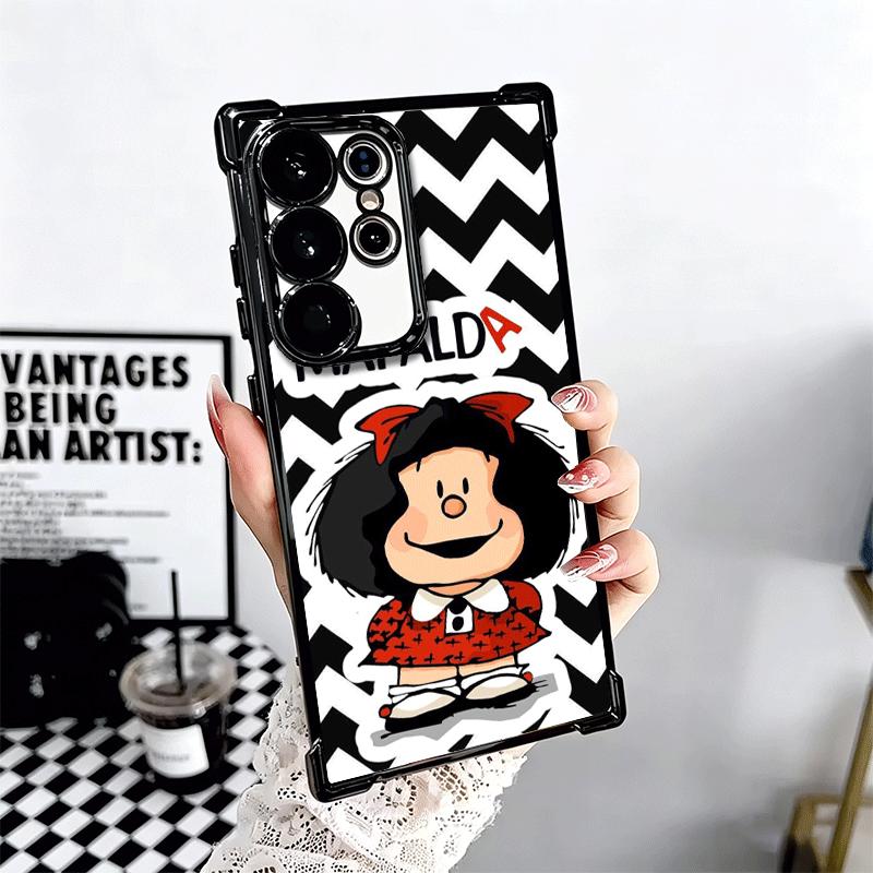 Mafalda Cartoon Cute Plating Phone Case For Samsung Galaxy S24 S25 FE S26 Edge S23 Ultra S22 S21 Plus S20 Anti-Fall Airabag Cove