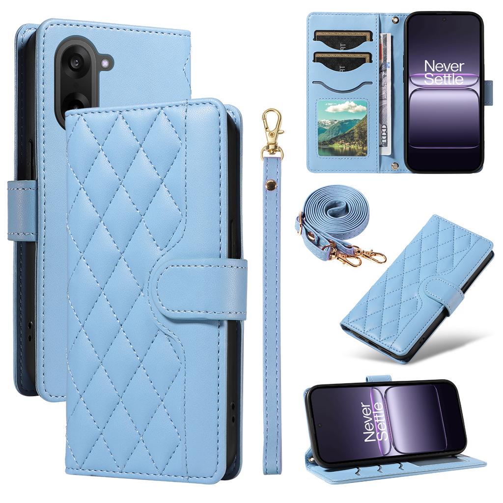 For OnePlus Nord CE5 5G/OnePlus Ace 5 Racing 5G Wallet Case Rhombus Leather Phone Cover with Strap