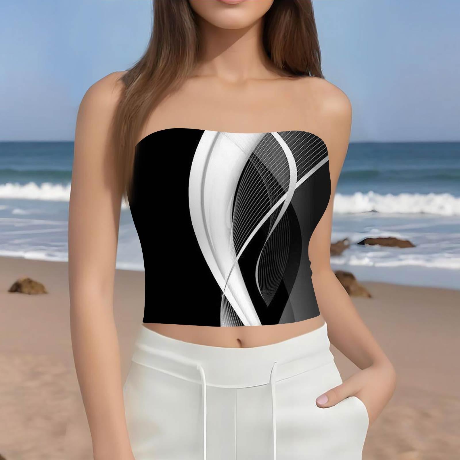 

Кроп-топи для жінок сексуальний камзол майка літній топ-труба без рукавів з принтом майка жилет M чорний