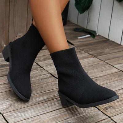 Damskie buty na wyprzedaży 2024 Nowe botki damskie wiosenno-jesienne z okrągłym noskiem, jednolite, z krótką cholewką, na słupku, modne buty Zapatos