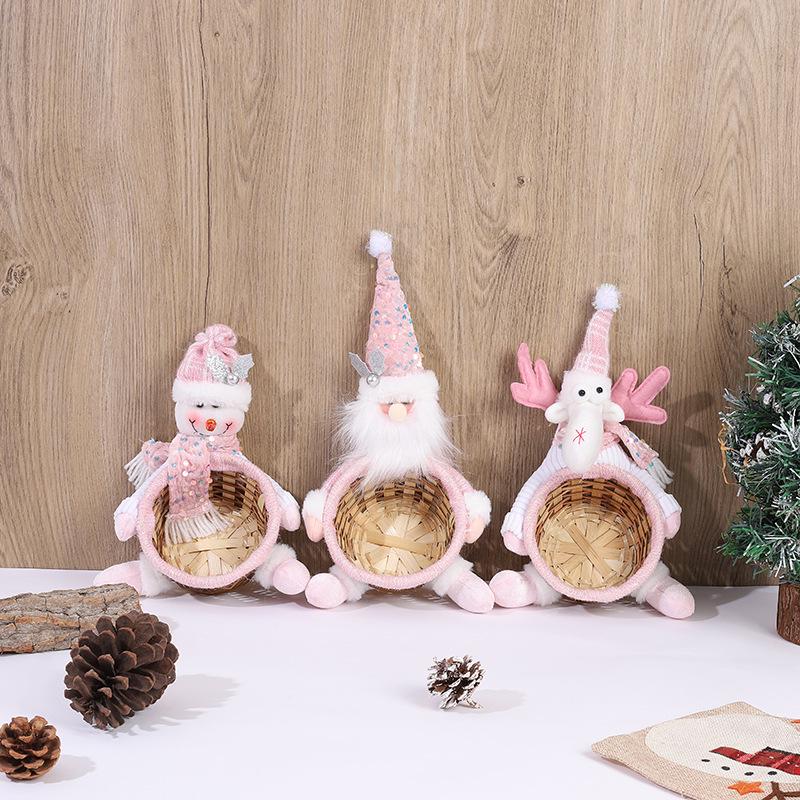 Pink Sequin Retractable Snowman Plush Toy for Christmas Decoration