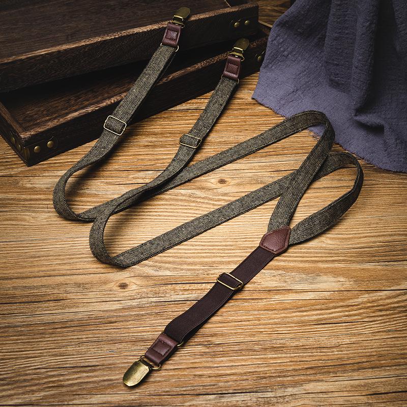Unisex Retro Plaid Y-Type Fabric Suspenders with Three Non-Slip Clips
