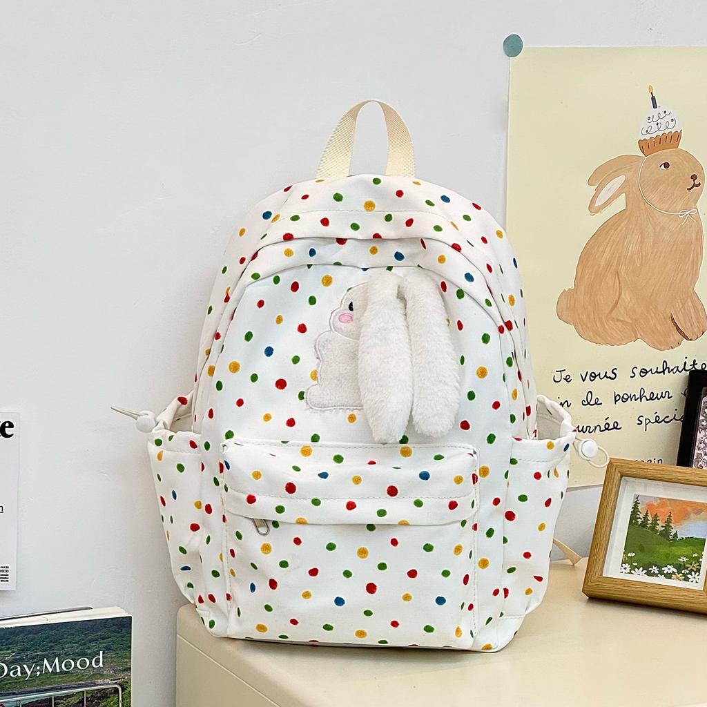 Schoolbag Backpack Female Cute Soft Sister Polka Dot Rabbit Schoolbag New Middle and High School Students College Students Leisure Travel Backpack