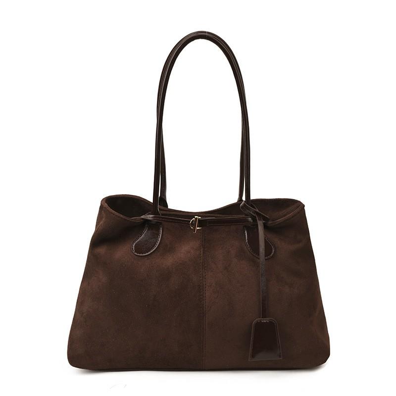 Vintage Suede-Like PU Tote Bag Women Large Capacity Commuter Shoulder Crossbody Style