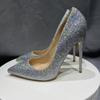 Bling Sliver Sequined Cloth 10cm Thin High Heels Slip On Women Pumps 2024 Wedding Party Shoes Woman Big Size 43 44 45