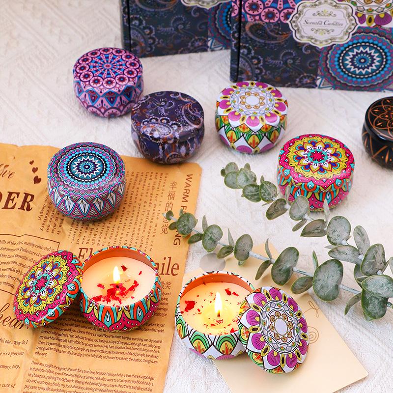 Ethnic Style Dried Flower Aroma Candle Set - Long-lasting, Smokeless Home Souvenir Gift