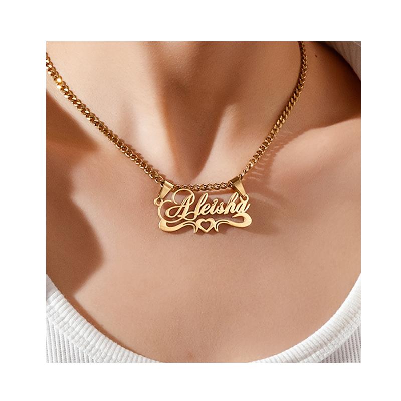Personalized Custom Name Necklace K18 Gold Cuban Chain Love English Letter Woman Necklace