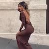 2025 Autumn European & American Women's Solid Color Long Sleeve Drape Neck Bodycon Dress
