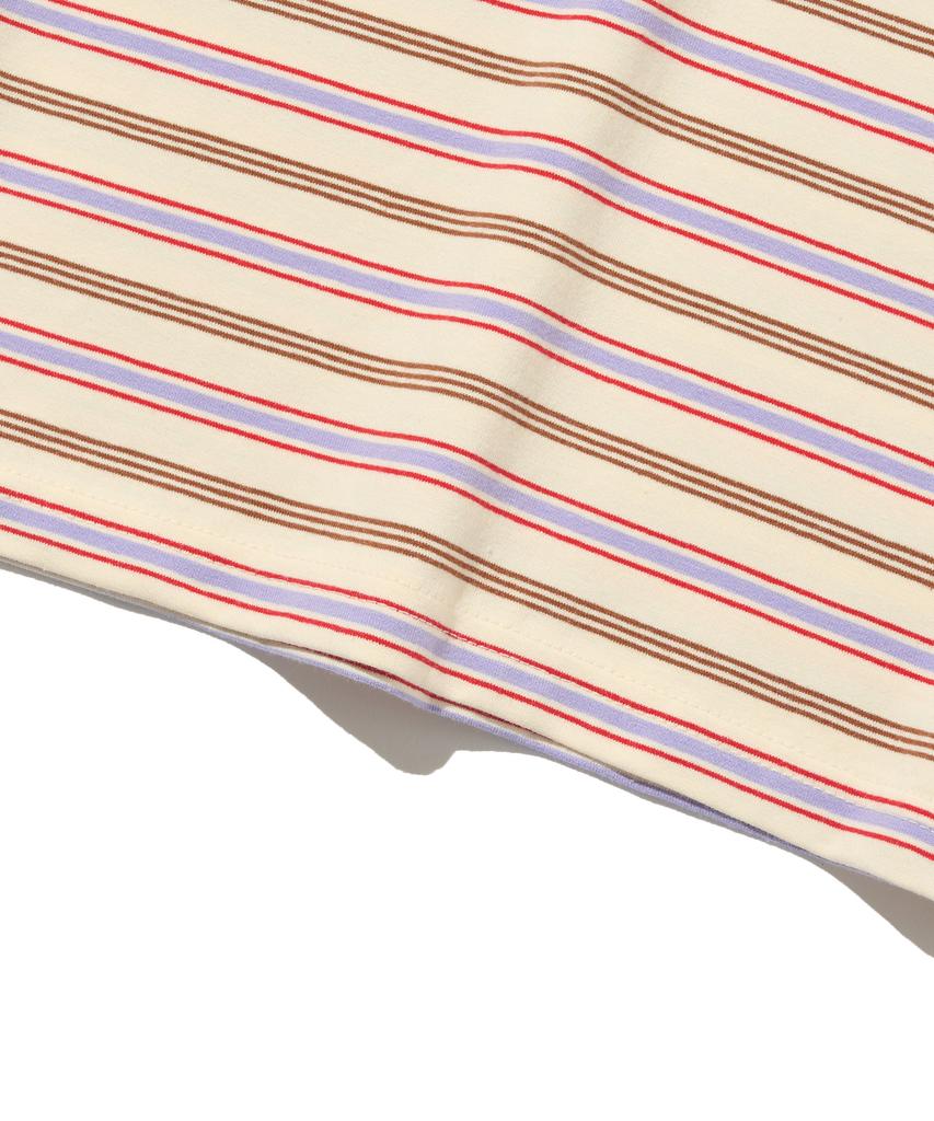 TAILOR STUDIO Soft Campus Striped Short Sleeve Tee (Ivory/Purple)