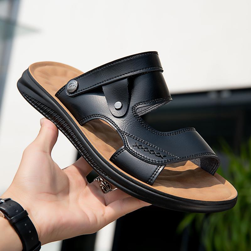 Summer Men Sandals Slippers Casual Fashion Outdoor Men's Leather Sandals Sewing Anti-slip Slippers Soft Breathable Casual Shoes